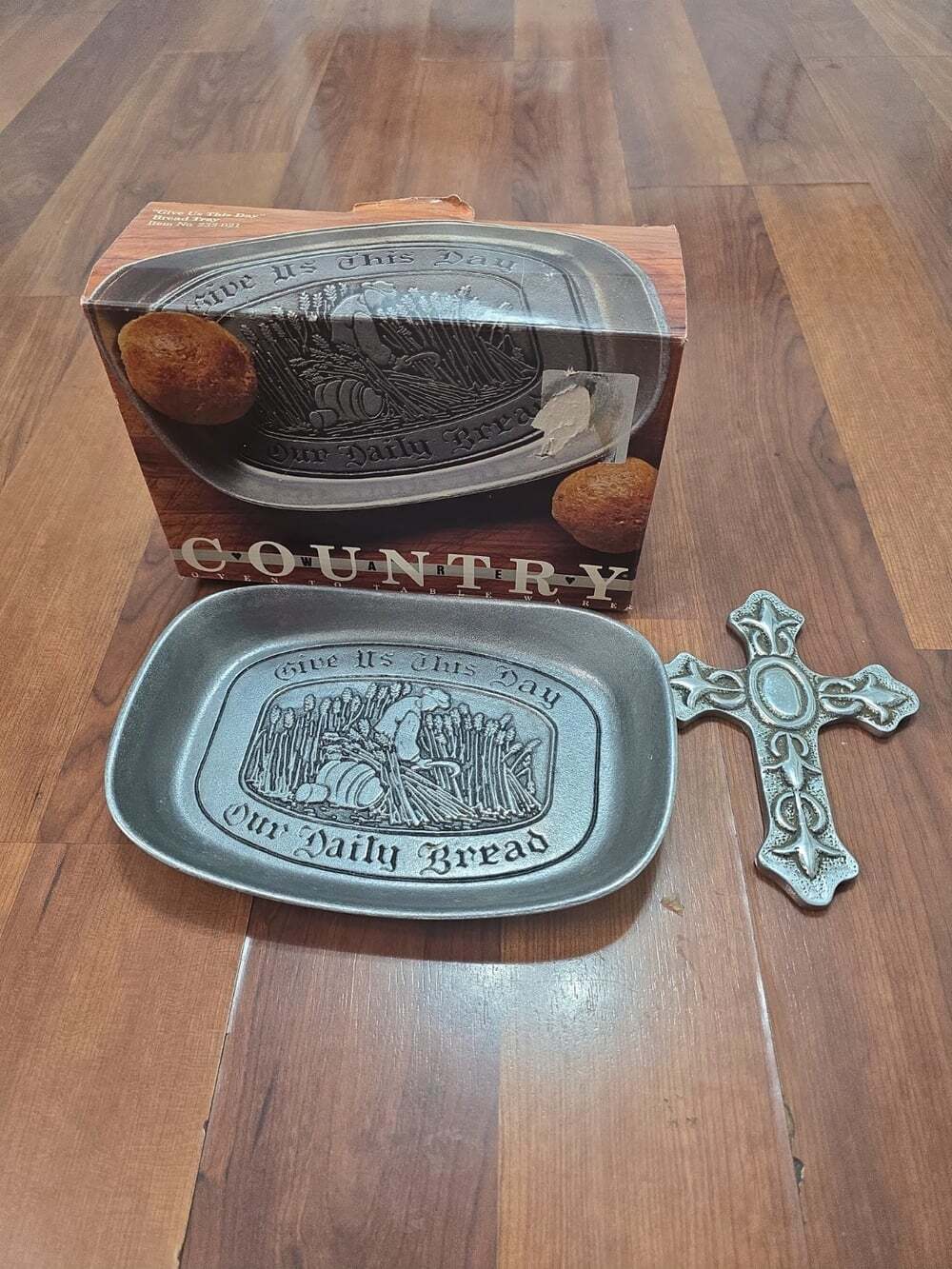 Pewter Armetale Give Us This Day Our Daily Bread Harvest Design Tray Plus Cross